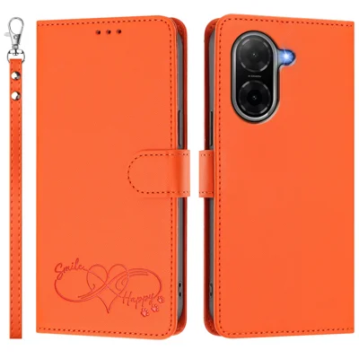  For Xiaomi Redmi A5 4G (Global) (171.8mm) / Xiaomi Poco C71 4G / Xiaomi Redmi A7 4G / Xiaomi Redmi A5 4G (171.7mm) Case PU Leather Heart Pattern Wallet Flip Phone Cover with Hand Strap - Orange