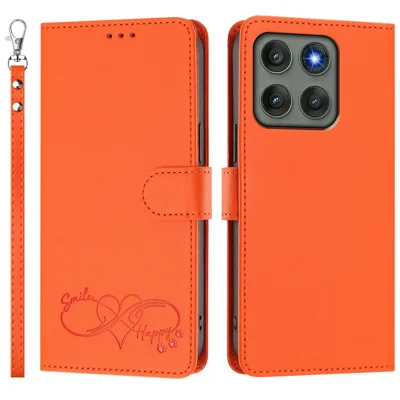 Für Motorola Edge 60 Pro 5G / Motorola Edge 60S Pro Hülle PU-Leder Herz-Muster Brieftasche Kipp-Handyhülle mit Handschlaufe - Orange