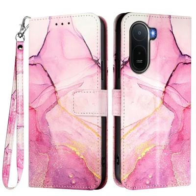 Per Xiaomi Redmi A7 Pro 4G (171,56 mm) / Xiaomi Poco C81 4G / Xiaomi Poco C85x 5G / Xiaomi Redmi A7 Pro 5G Custodia con Tracolla, Copertura in Pelle con Motivo Marmorizzato Porta Carte - Rosa / Viola / Oro LS001
