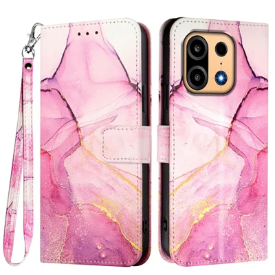 Voor OnePlus Turbo 6X Pro 5G Hoesje met Strap Marmeren Patroon Leren Telefoonhoesje met Pasjeshouder - Roze / Paars / Goud LS001