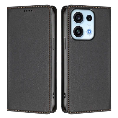 Läderfodral med magnetisk vikbarnack för Oppo Reno16 FS 5G / Oppo Reno16 F 5G, RFID-skydd, svart