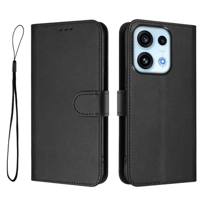 För Oppo Reno16 FS 5G / Oppo Reno16 F 5G Plånboksändrade RFID-blockerande Kalvskinnsläder Ställbar Telefonhölse med Rem - Svart