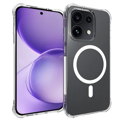 Köp i stort format för Oppo Reno16 5G (Global) Magnetisk skåll TPU Antislags mobil bakdäck - Transparent
