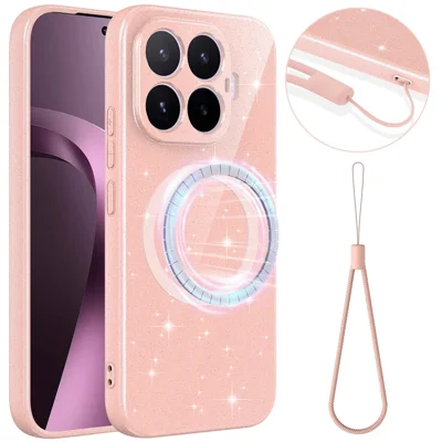 Voor Xiaomi 17T Magnetische Case Glitter TPU Stootvaste Telefoonhoes met Lus - Roze