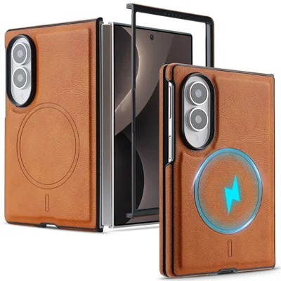 Cover magnetico per Samsung Galaxy Z Fold8 in ecopelle con texture pelle bovina - Marrone