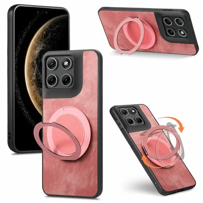 Für Motorola Edge 70 Fusion+ 5G / 70 Fusion 5G Stressabbau Retro-Leder-Handyhülle mit drehbarem Ständer - Rosa