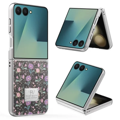 For Samsung Galaxy Z Flip7 5G Case Electroplating Floral Pattern PU Leather + Hard PC Phone Cover - Black