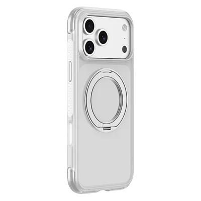 For iPhone 18 Pro / 17 Pro Case with Magnetic Kickstand Air Cushion Matte Translucent PC + TPU Phone Cover - White