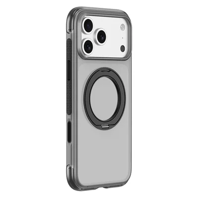 For iPhone 18 Pro Max / 17 Pro Max Case with Magnetic Kickstand Air Cushion Matte Translucent PC + TPU Phone Cover - Black