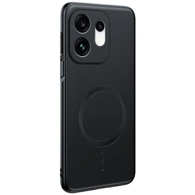 Magnetisk skenor för Oppo Reno16 5G (Global) med läderbeläggning i TPU + PC – Svart