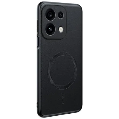 For Oppo Reno16 Pro 5G (Global) Magnetic Case Leather Coated TPU + PC Phone Cover - Black