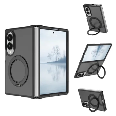For Samsung Galaxy Z Fold8 Case Rotating Magnetic Kickstand TPU + Acrylic Skin-feel Phone Cover with Front Frame - Blue - Black