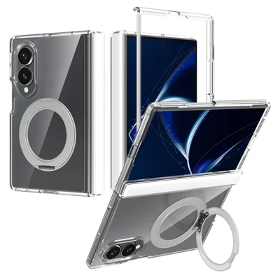 For Samsung Galaxy Z Fold8 Case Rotating Magnetic Kickstand TPU + Acrylic Clear Phone Cover with Front Frame - Transparent