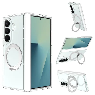 Voor Samsung Galaxy Z Fold8 Ultra Case Roterende Magnetische Kickstand TPU + Acryl Transparante Telefoonhoes met Voorframe - Transparant