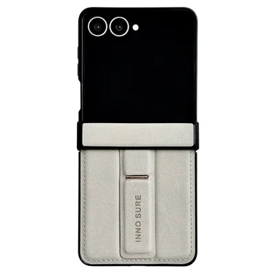 Чехол для Samsung Galaxy Z Flip8 с невидимой подставкой, текстура кожи, кожаное покрытие PC+TPU защитный чехол - Белый