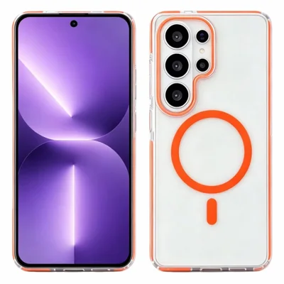 For Samsung Galaxy S25 Ultra Magnetic Case Clear PC TPU TPE Shockproof Cover - Orange