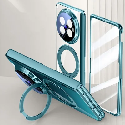 For vivo X Fold6 5G Magnetic Case Kickstand Electroplated PC Phone Cover Built-In Screen Protector - Blue