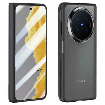 For vivo X Fold6 5G Case PC + TPU Matte Phone Cover with Tempered Glass Screen Protector - Black