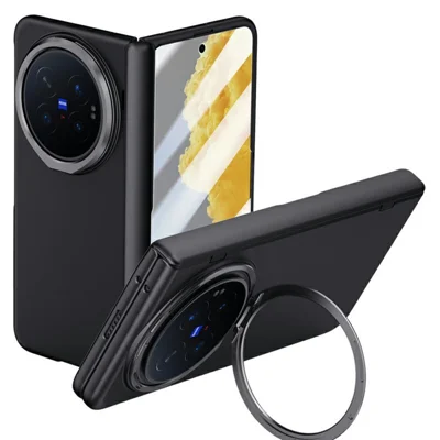 For vivo X Fold6 5G Case Kickstand Hard PC Phone Cover with HD Tempered Glass Film - Black