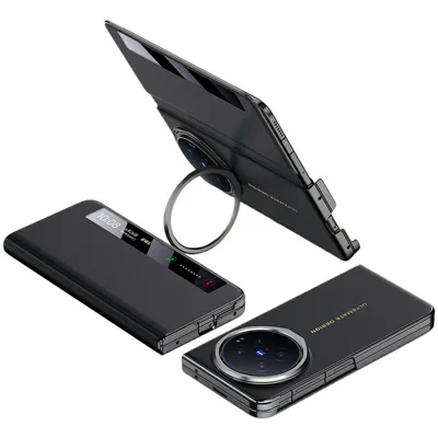 For vivo X Fold6 5G Case Smart View Window Leather Phone Cover with Metal Lens Kickstand - Black