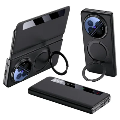 For vivo X Fold6 5G Case View Window PU Leather Phone Cover with Rotating Magnetic Kickstand - Black