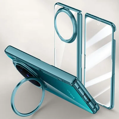 For vivo X Fold6 5G Case PC + Acrylic Phone Cover with HD Tempered Glass Film, Lens Kickstand - Green