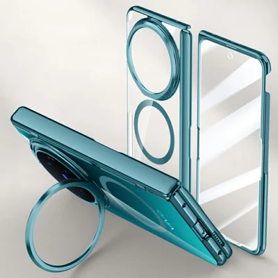 For vivo X Fold6 5G Magnetic Case PC + Acrylic Phone Cover with HD Tempered Glass Film, Lens Kickstand - Green