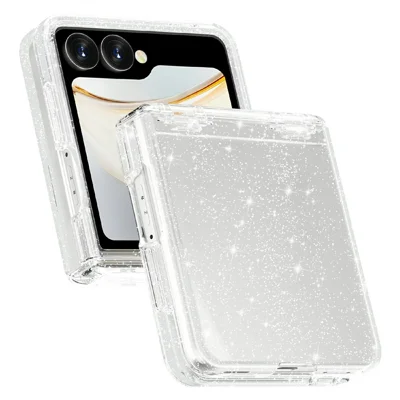 For Samsung Galaxy Z Flip8 Case Sparkly Powder Glitter Shiny Soft TPU + Hard PC Back Cover - White