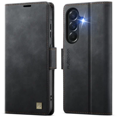 AUTSPACE for Samsung Galaxy A57 5G A11 Case RFID Blocking Retro Leather Cell Phone Wallet Cover - Black