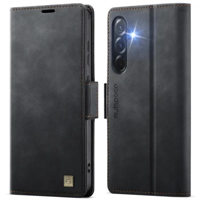  AUTSPACE for Samsung Galaxy A37 5G A11 Case RFID Blocking Retro Leather Cell Phone Wallet Cover - Black