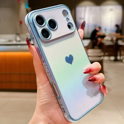 Capa para iPhone 17 Pro Max com Design Deslumbrante e Padrão de Coração com Galvanoplastia - Azul