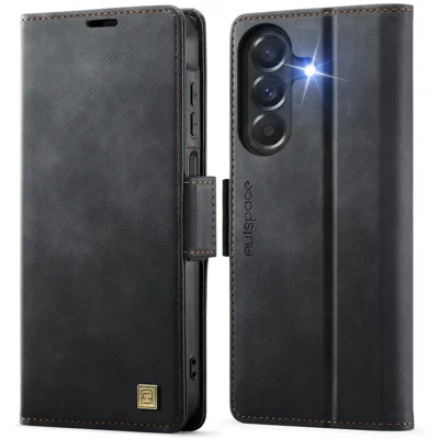  AUTSPACE for Samsung Galaxy A27 5G A11 Case RFID Blocking Retro Leather Cell Phone Wallet Cover - Black