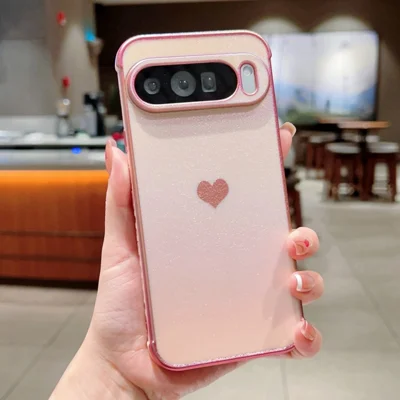 For Google Pixel 9 Pro XL Case Dazzling Design Electroplating Heart Pattern TPU Phone Cover - Pink