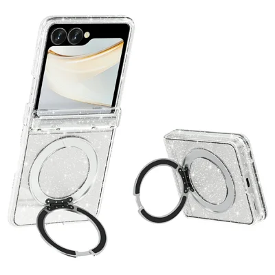 For Samsung Galaxy Z Flip8 Case Magnetic Kickstand Glitter Powder PC + TPU Phone Cover - White