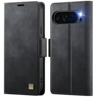 AUTSPACE för Google Pixel 11 Pro XL A11 Etui med RFID-blokkering Retro Läder Mobiltelefonplånbok - Svart