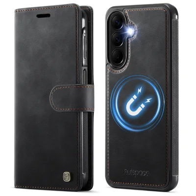 AUTSPACE för Samsung Galaxy A27 5G A05 Fodral Wallet Ställbar Avtagbar Läder Magnetisk Telefonhölje - Svart
