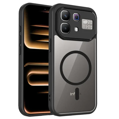 Étui magnétique pour Infinix Note 60 Pro 5G / 60 5G, coque transparente PC + TPU antichoc, finition douce au toucher - Noir