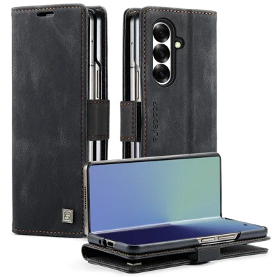 AUTSPACE för Samsung Galaxy Z Fold8 Ultra Wallet Case A01 Läderståndshölje med RFID-blockerande kortficka - Svart