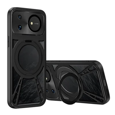 For Huawei nova 16 5G Case Magnetic Kickstand Hollow Heat Dissipation Silicone + PC + Metal Bumper Phone Cover - Sort