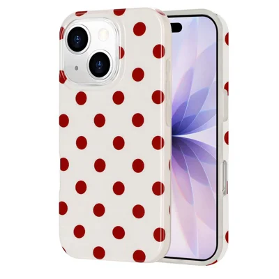  For iPhone 13 / iPhone 14 Case Retro Polka Dot IMD TPU Full Coverage Phone Protective Cover - White