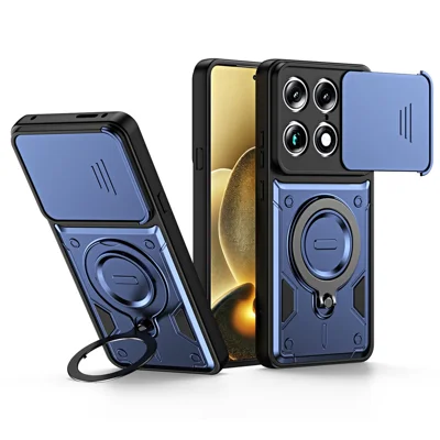 Für Motorola Signature 5G / Edge 70 Ultra 5G Hülle mit schiebbarem Objektivschutz, drehbarem Ständer, stoßfestem TPU + PC-Handy-Schalen - Saphir