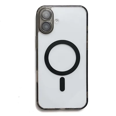 For iPhone 17 Magnetic Case Acryic + TPU Phone Cover with PET Lens Protector - Black