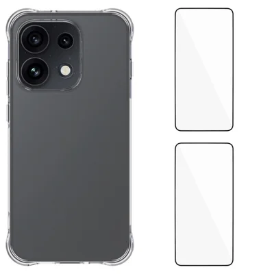 WANLONFENG para Oppo Reno16 5G (Global) / Oppo Reno16 5G (China) / Oppo Reno16 Pro 5G (Global) Capa com 2 Unidades de Películas de Vidro Temperado Série WL2 Capa para Telemóvel TPU 2,0 mm (Furo Grande para Lente) - Transparente