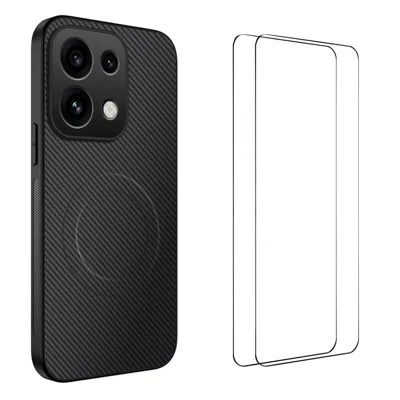 WANLONFENG para Oppo Reno16 5G (China) / Oppo Reno16 Pro 5G (Global) TQ1 Série Capa Magnética com Textura de Fibra de Carbono PC TPU Capa para Telemóvel com 2 Unidades de Películas de Ecrã - Preto