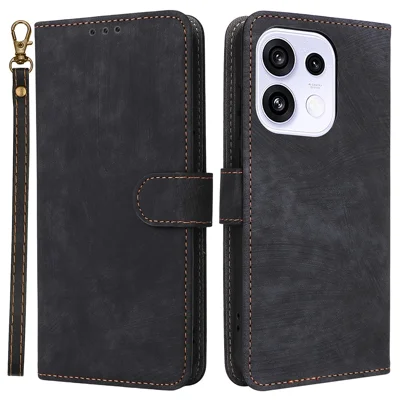 Etui portfelowe dla Oppo Reno16 5G (Global) / Reno16 Pro 5G (Global) / Reno16 5G (Chiny) z blokadą RFID, etui z syntetycznej skóry PU z podstawką i zapięciem - Czarny