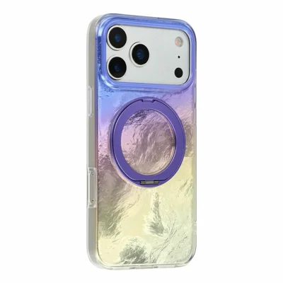 Voor iPhone 17 Pro-hoesje Roteer ringstand Holografisch opladend TPU Stootvrij Telefoonhoesje - Aurora Paars