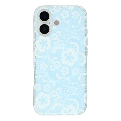 For iPhone 17 Magnetic Case Lace Floral Pattern PC + TPU Phone Cover - Baby Blue