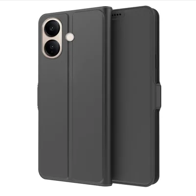Cover per vivo V70 Lite 5G, Custodia Antiurto con Interno in TPU e Rivestimento in Pelle, Supporto per Schede - Nero