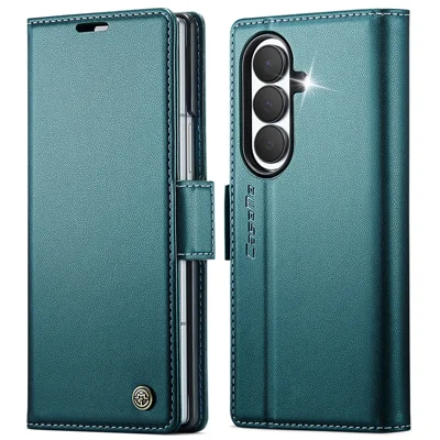  CASEME for Samsung Galaxy Z Fold8 Ultra Case  023 Series RFID Blocking Wallet Stand Glossy Litchi Texture Leather Phone Cover - Green
