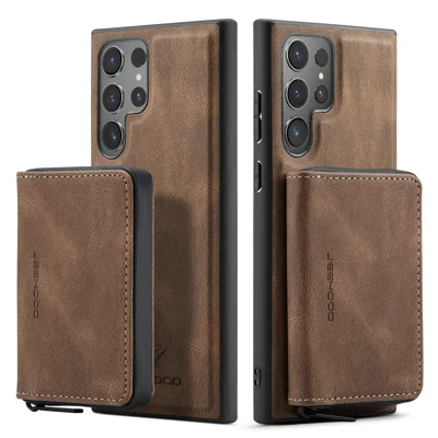 JEEHOOD J02 For Samsung Galaxy S24 Ultra Case Detachable 2-in-1 Leather Coated TPU Phone Cover with Kickstand Zipper Wallet - Brown